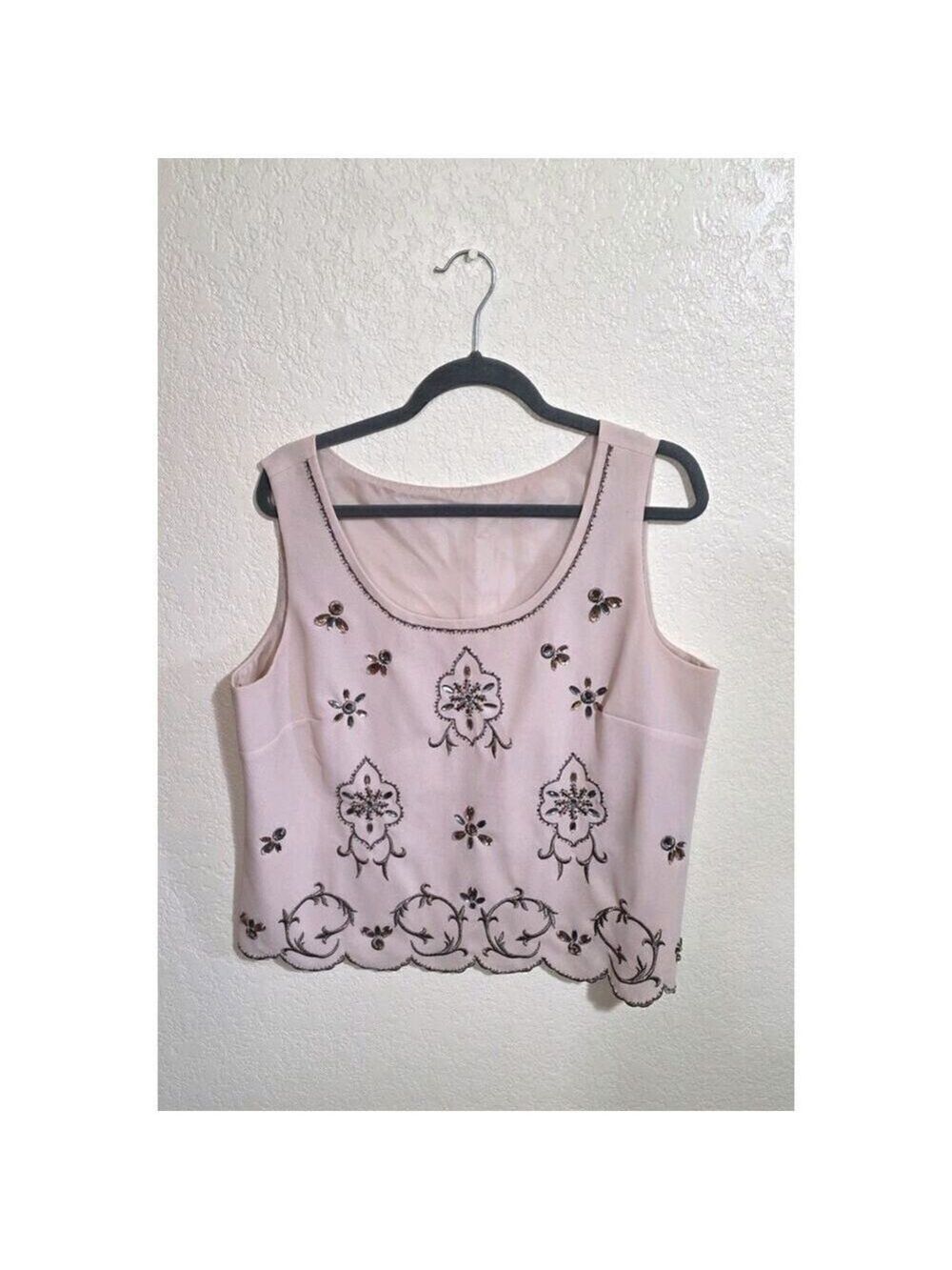 Crystal And Embroidered Embellished Ivory Tank Top Womens L/XL Dress Shirt